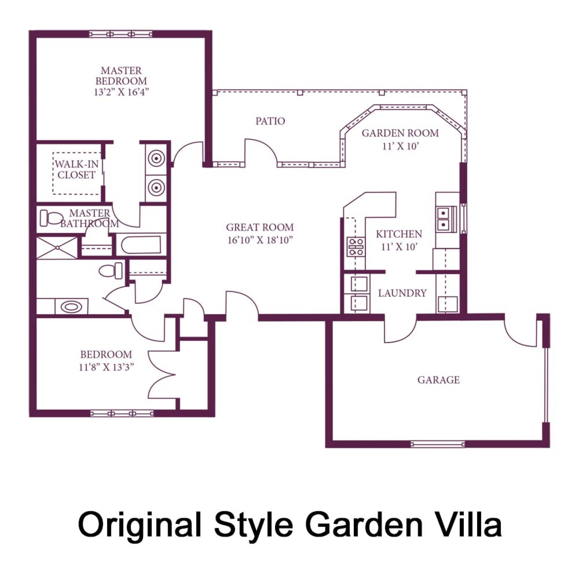 Floorplan for the original style Garden Villa