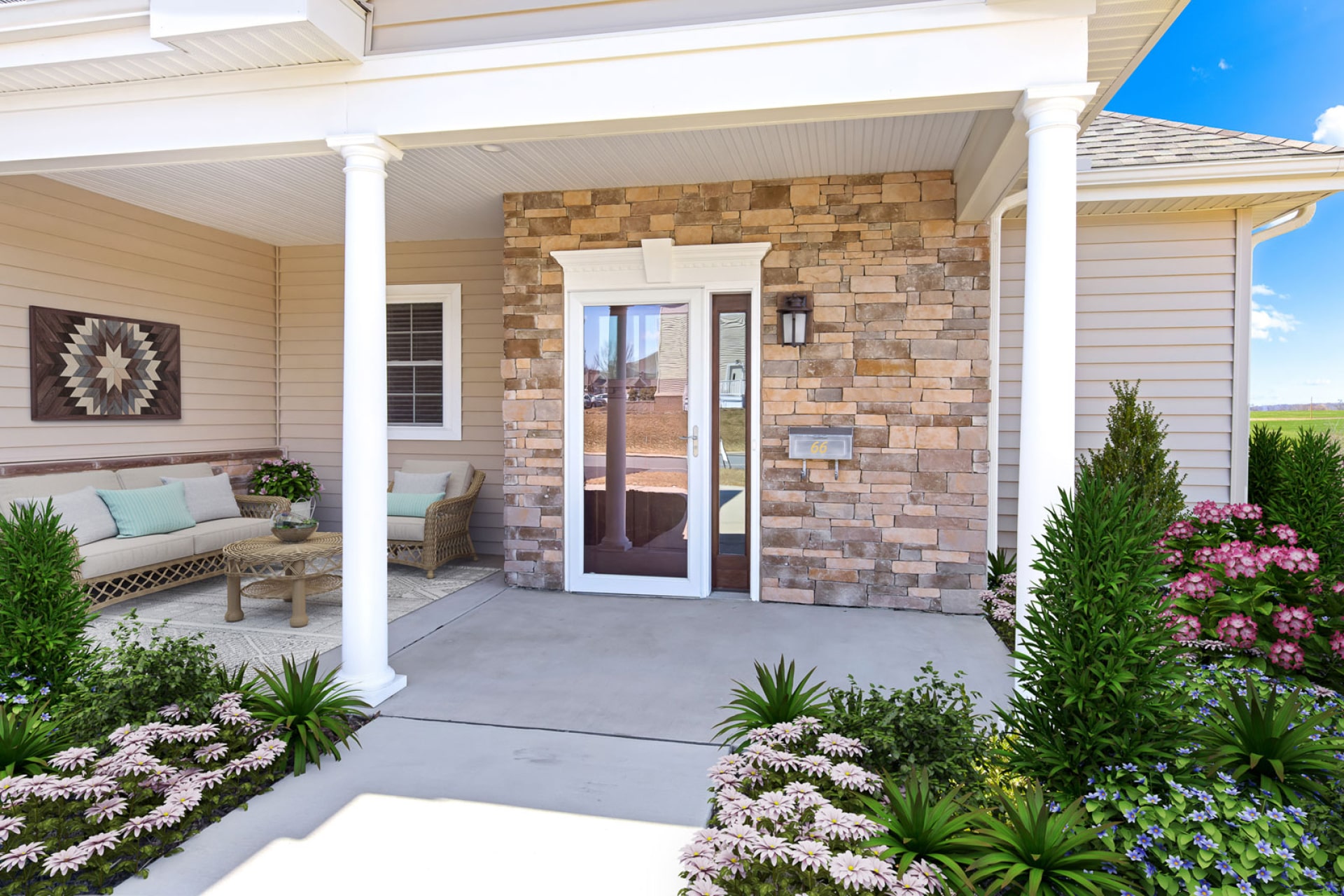 Covered Front Entrance of the Manor Duplex Cottage