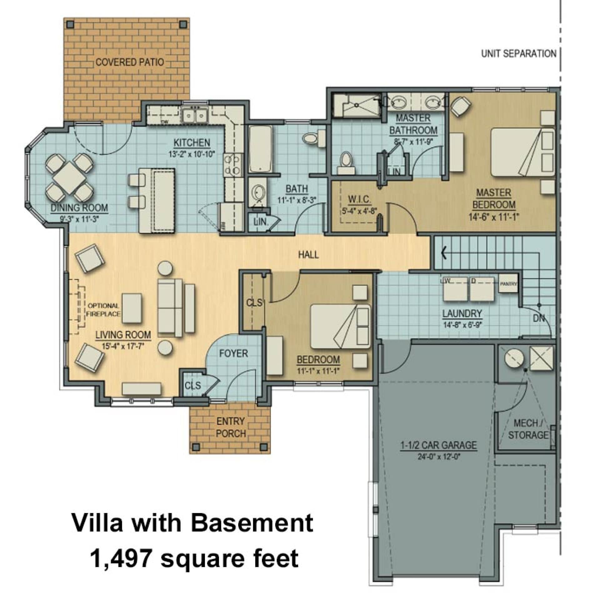 floorplan of village duplex with basement