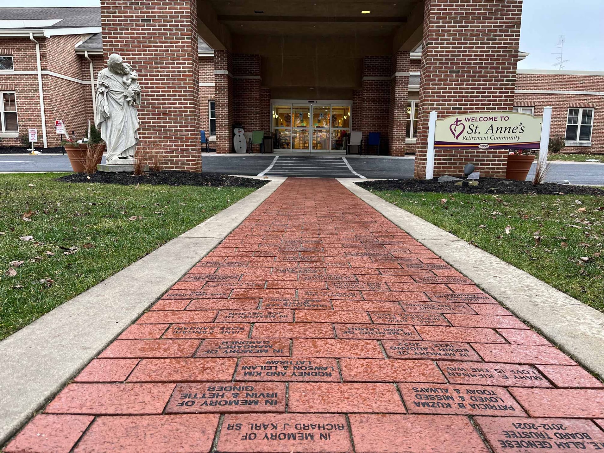 commemorative bricks on pathway to main entrance